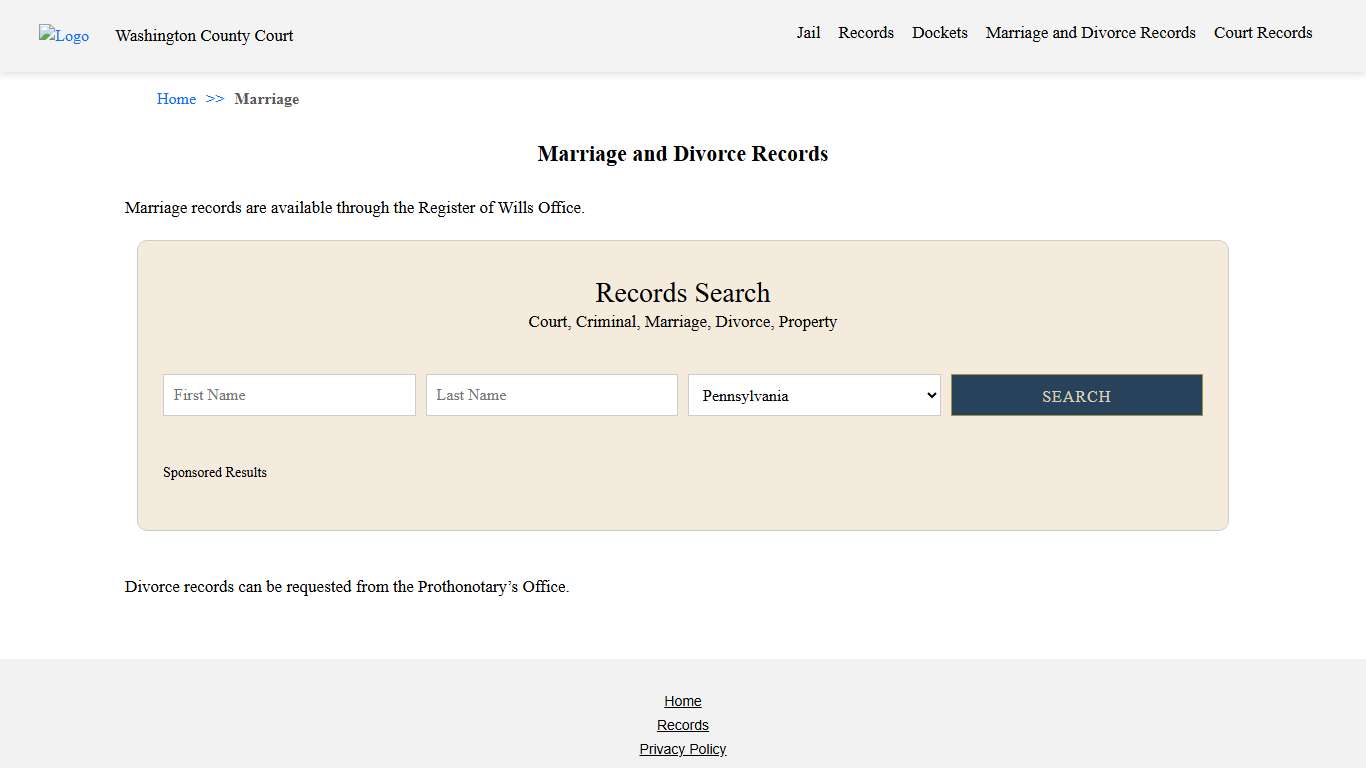 Marriage and Divorce Records Washington County Court PA