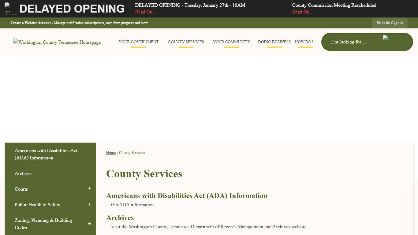 County Services Washington County, TN